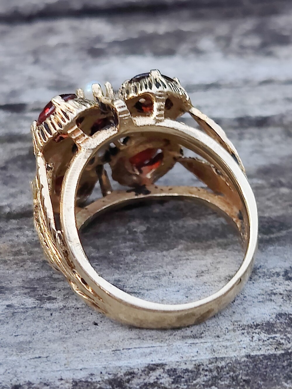 Antique 14 Karat Gold Garnet And Pearl Ring - Picture 5 of 9